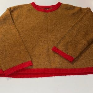 Free People Grandpa Sweater Brown with Red Trim